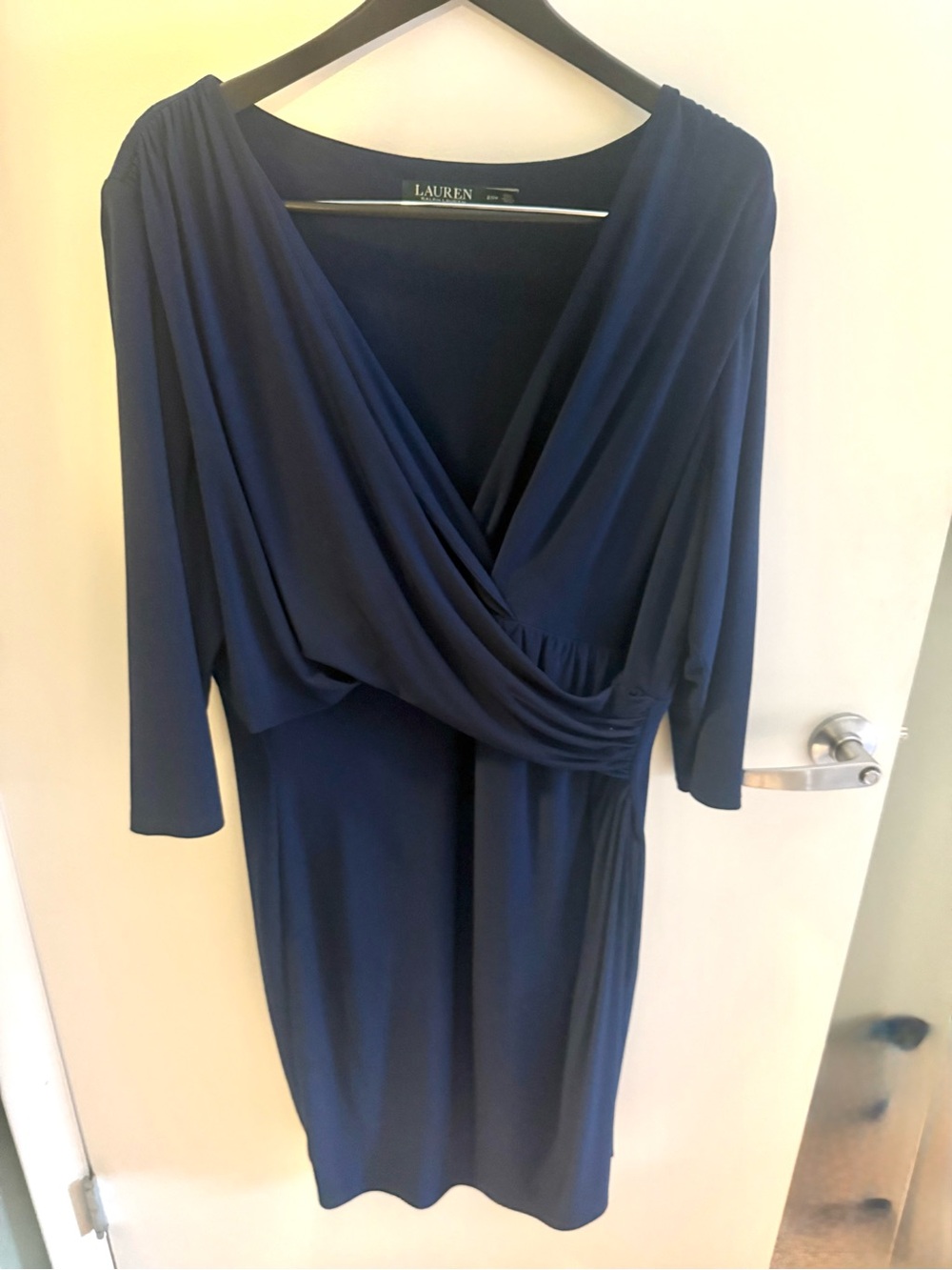 Ralph Lauren Navy Draped Wrap-Front Midi Dress